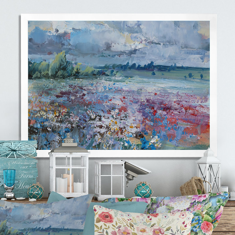 «Scenery Wildflowers Blooming», peinture sur toile, H 16 po x l 32 po x P 1 po, Cadre photo blanc