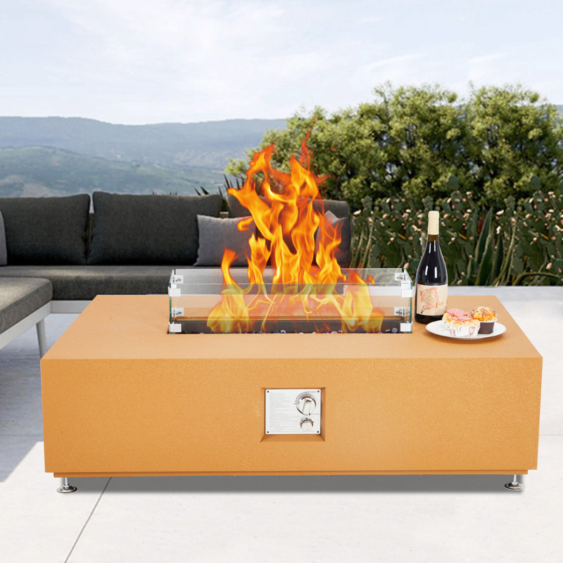 Foyer de table rectangulaire au propane de 48 pouces, certifié CSA, foyer d'extérieur 50 000 BTU avec verre pare-vent, couvercle, couvercle imperméable pour jardin et jardin