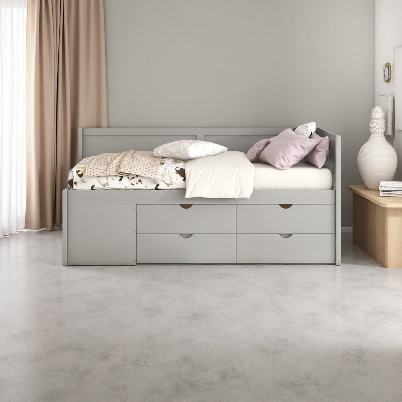 Lit de jour avec tiroirs et tablettes, Lit simple, Blanc