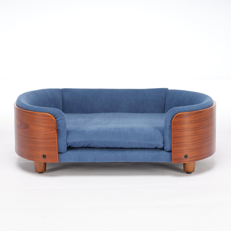 Scandinavian Style Raised Dog Bed Pet Sofa with Cashmere Cushions, 9.85" H x 30.7" W x 20.08" D, Dark Gray/Black