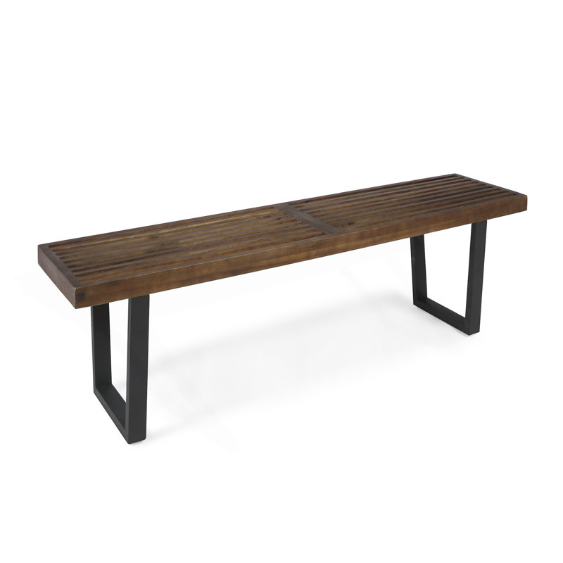 Patio Dining Bench With Iron Legs, Brown/Black