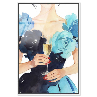 Champagne & Roses - Ira Colmeva, reproduction d'art encadrée, art Martini par Art Remedy, cadre blanc, 20 x 30