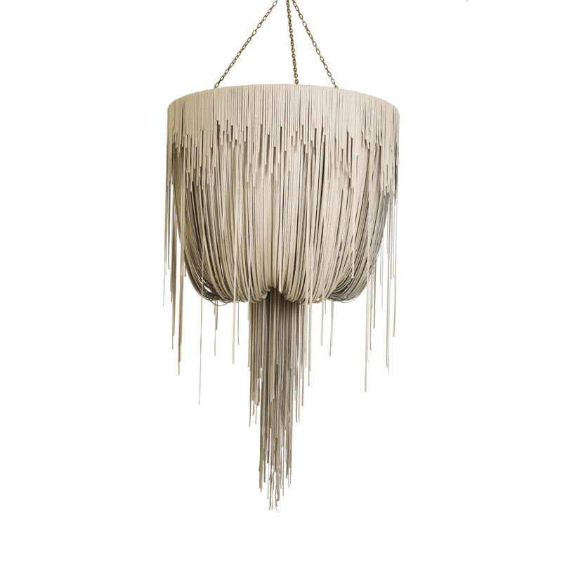 Leather Fringe Chandelier, 71" H x 40" W x 40" D, 4