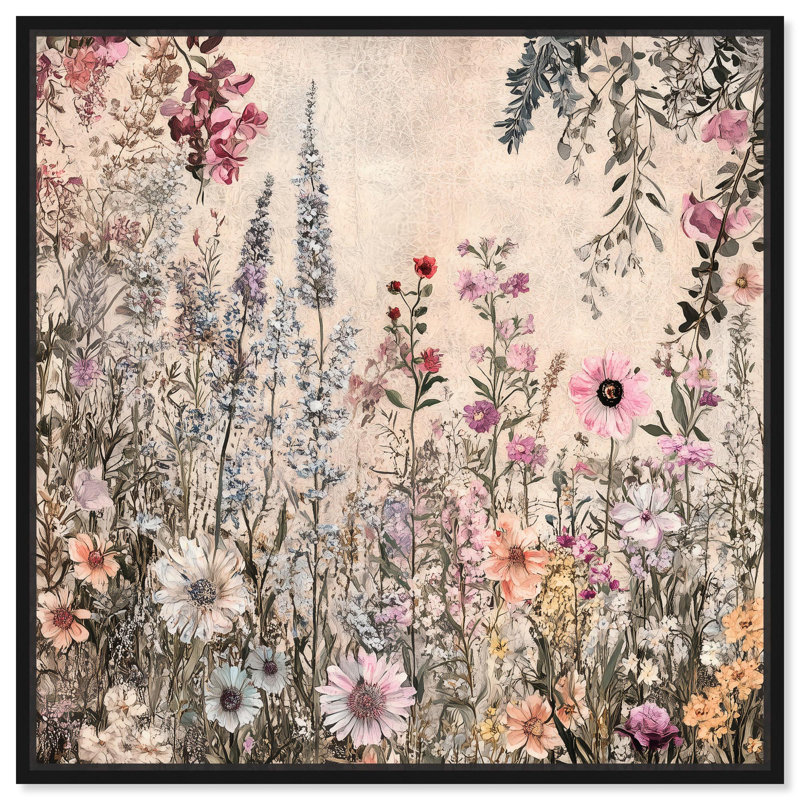 Chiffon Cosmos, toile, art floral romantique par Art Remedy, H 21 po x l 21 po, Cadre noir