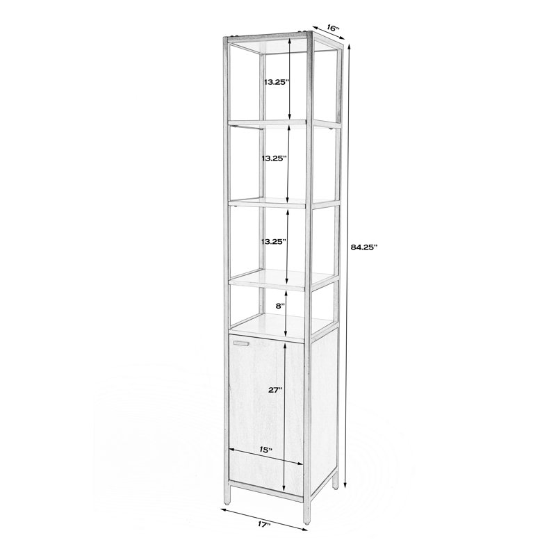 Hans Narrow Wood and Iron 84"Hx 17"W Etagere Bookcase
