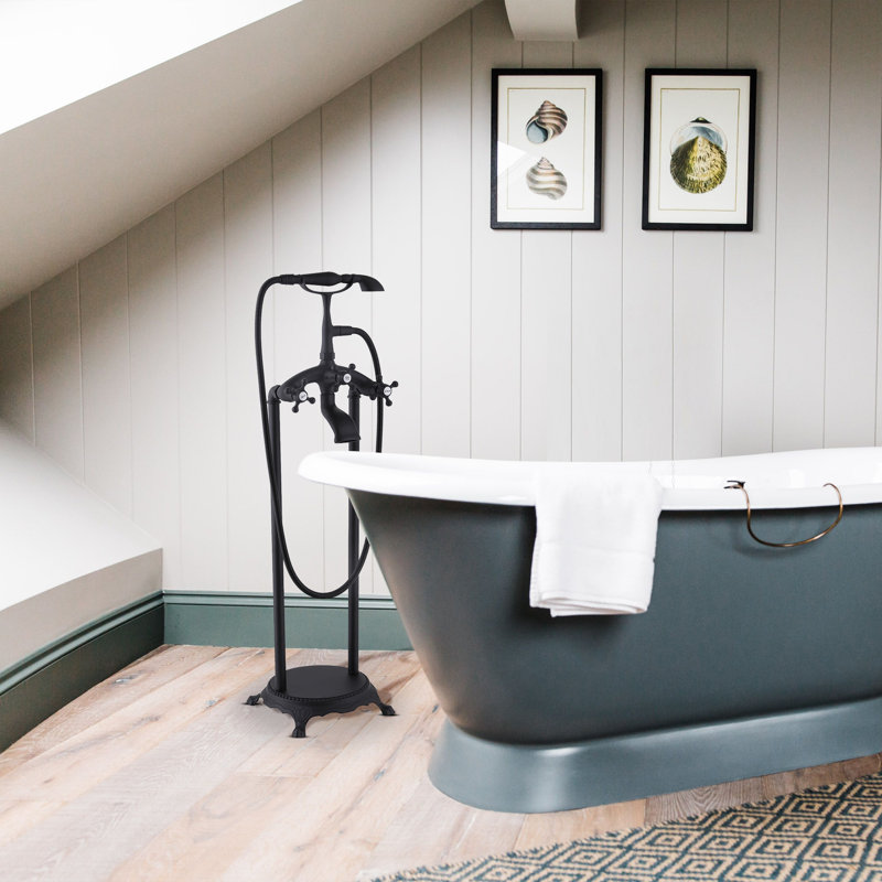 3 Handle Bathroom Clawfoot Tub Faucet with Diverter, Matte Black