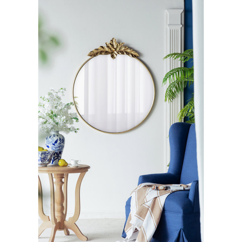 Miroir mural 36 po x 41 po avec cadre en métal doré, grand miroir rond chic pour le salon, pour l'entrée