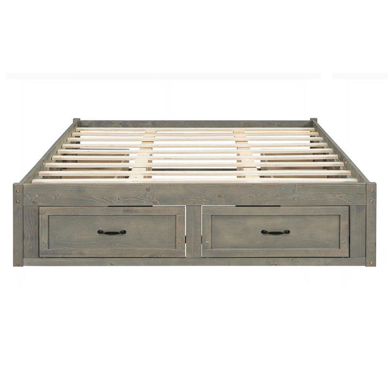 Lit plateforme avec 6 tiroirs de rangement, Grand, Gris antique