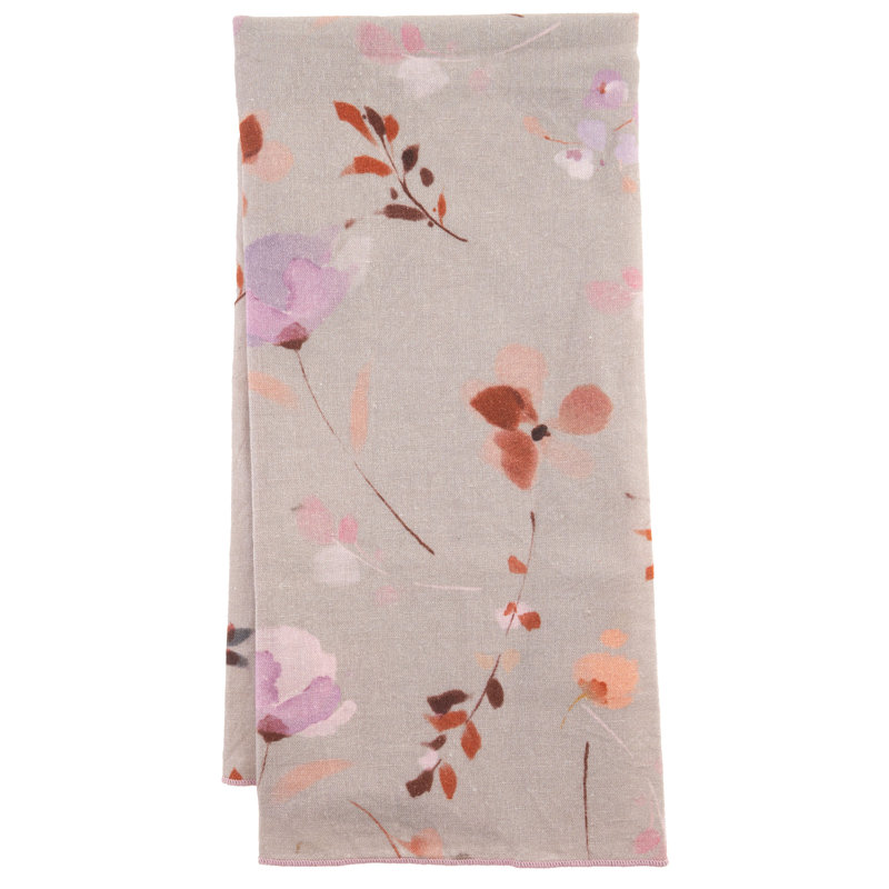 LINEN BLEND TEA TOWEL  GRAY/LILAC FLORAL