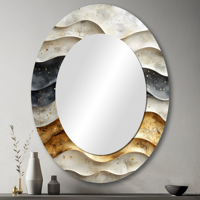 Grey Inca Legacy Sunrise Tiles I - Gray Oval Wall Mirror Decor, 43" x 33"