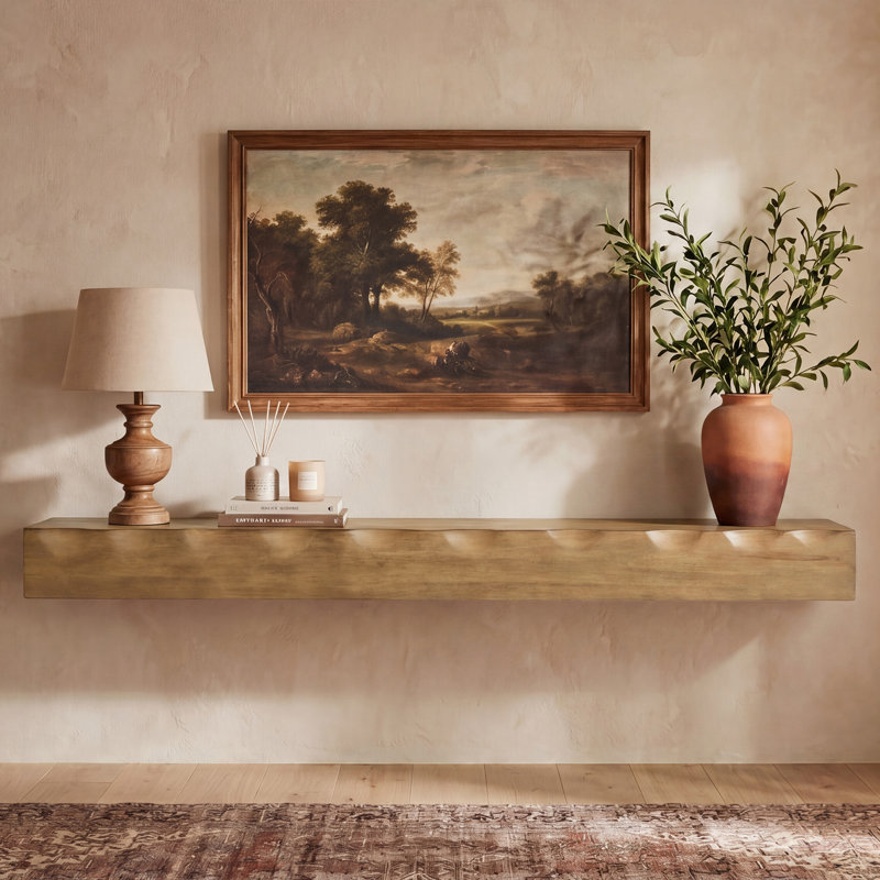 Meuble audio-vidéo à fixation flottante en bois massif de 63 pouces, Oak Brown 