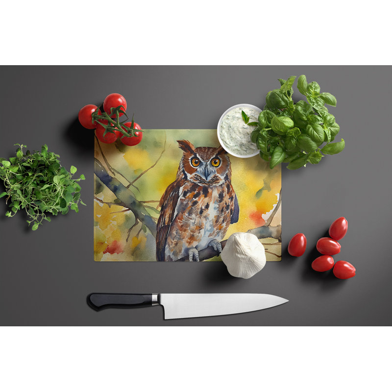 Eastern Screech Owl Glass Cutting Board