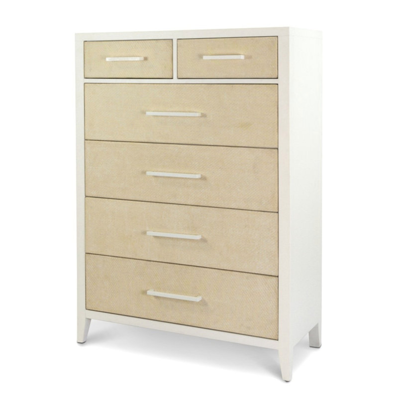 Miramar - Commode 6 tiroirs tissés - Finition sable et blanc éclatant