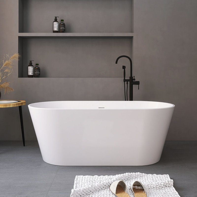 59.8 In. X 28.7 In. Acrylic Freestanding Soaking Bathtub In Glossy White