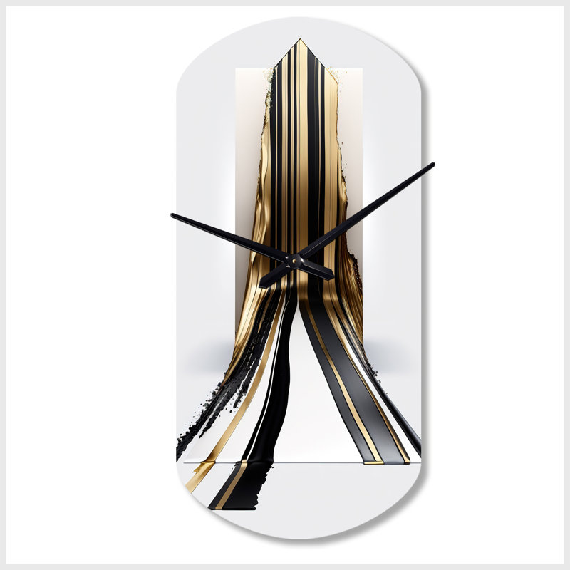 Horloge murale cylindrique noire et dorée - horloge murale asymétrique moderne, Grand