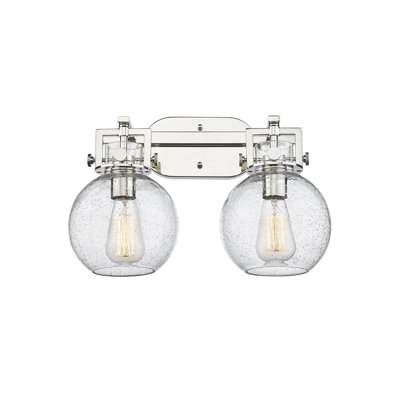 Sphère Newton - 2 lumières - 17 pouces - Nickel poli - Abat-jour granuleux - Éclairage pour meuble-lavabo