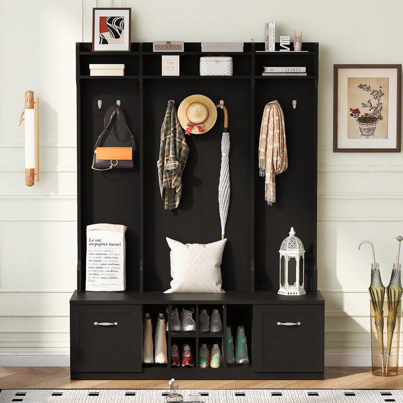 Banc de vestibule avec portemanteau U-Can 5-en-1, Noir