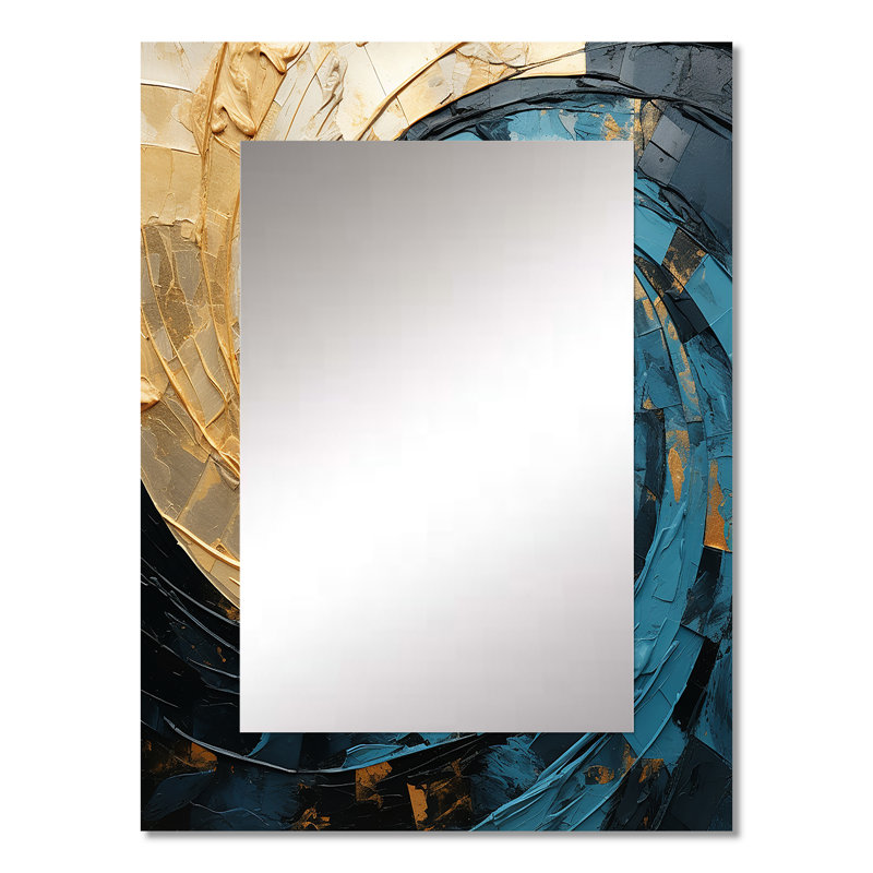 Or bleu minimalisme spirales poteries - miroir spirales abstraites, miroir mural doré unique, art imprimé en métal