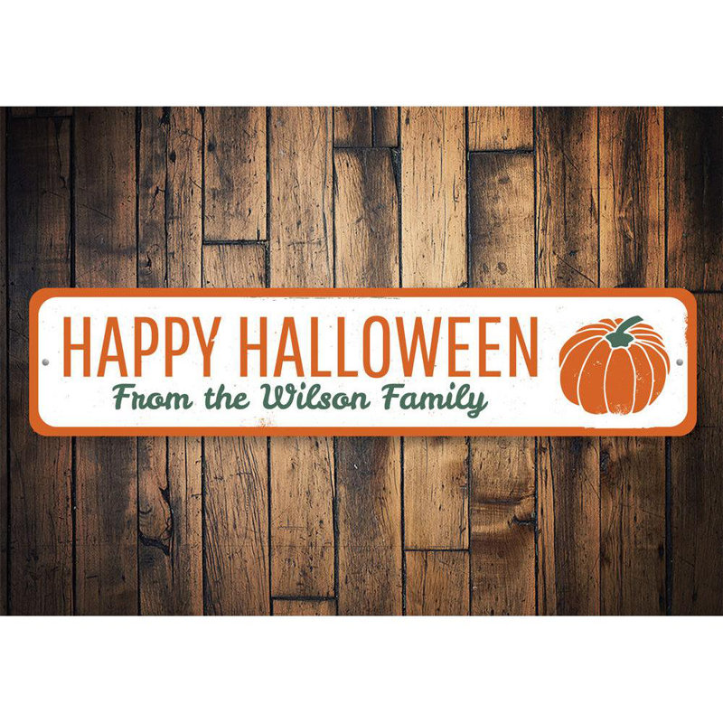 Plaque en aluminium citrouille d'Halloween personnalisée, H 4 po x l 18 po x P 0,04 po
