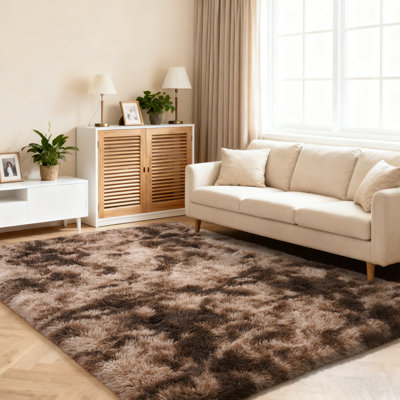 Tapis à poils longs pour le salon, tapis moelleux de 5 pi x 7 pi pour la chambre à coucher, la chambre de bébé, la décoration de chambre d'enfant, brun teinté