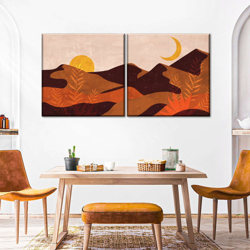 «Boho Sunset Landscape I», reproduction sur toile, H 32 po x l 65 po x P 1,25 po