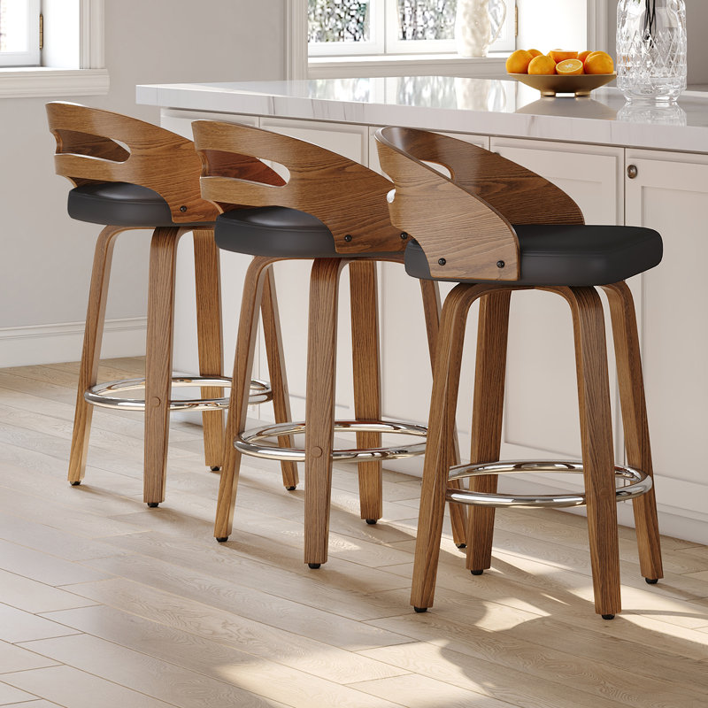 Mahtab Modern Upholstered Swivel Counter Stools (Set of 3), Black, Counter Stool (25.19” Seat Height)