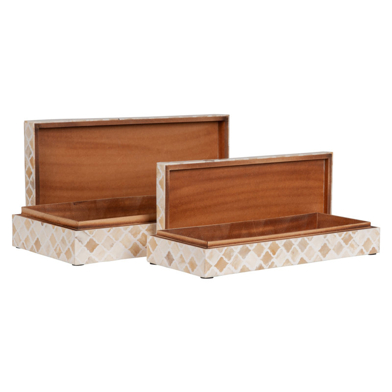 Boîte décorative en bois et os, Crème