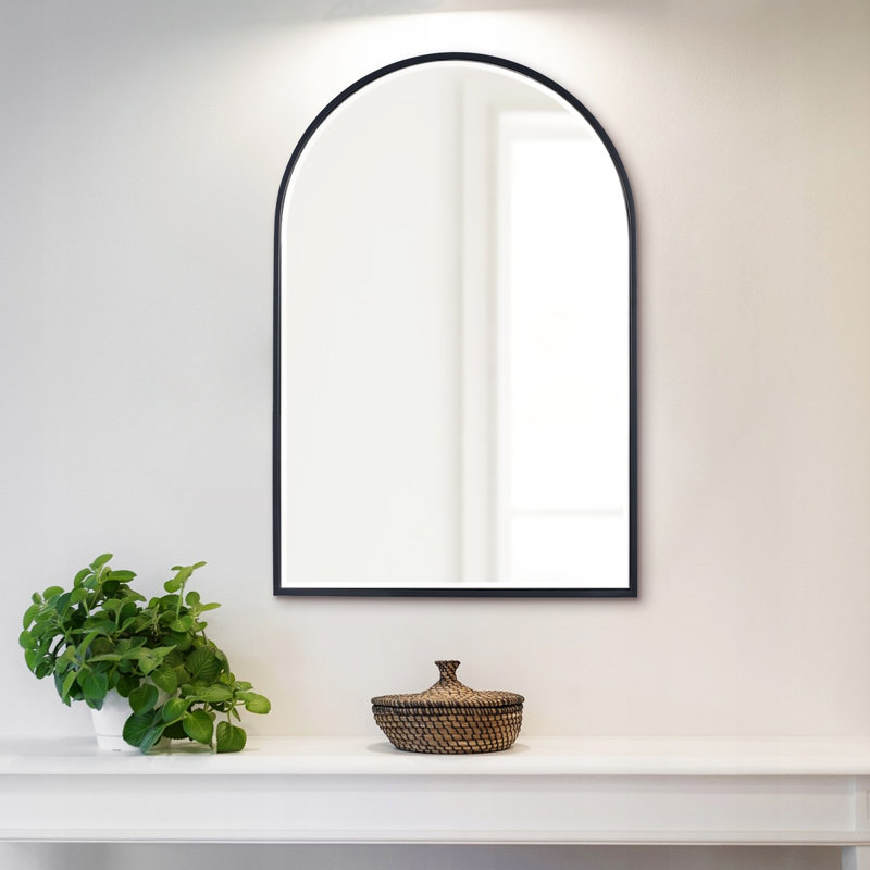 Mcfarren Metal Arch Wall Mirror, Matte Black/Bevel Edge