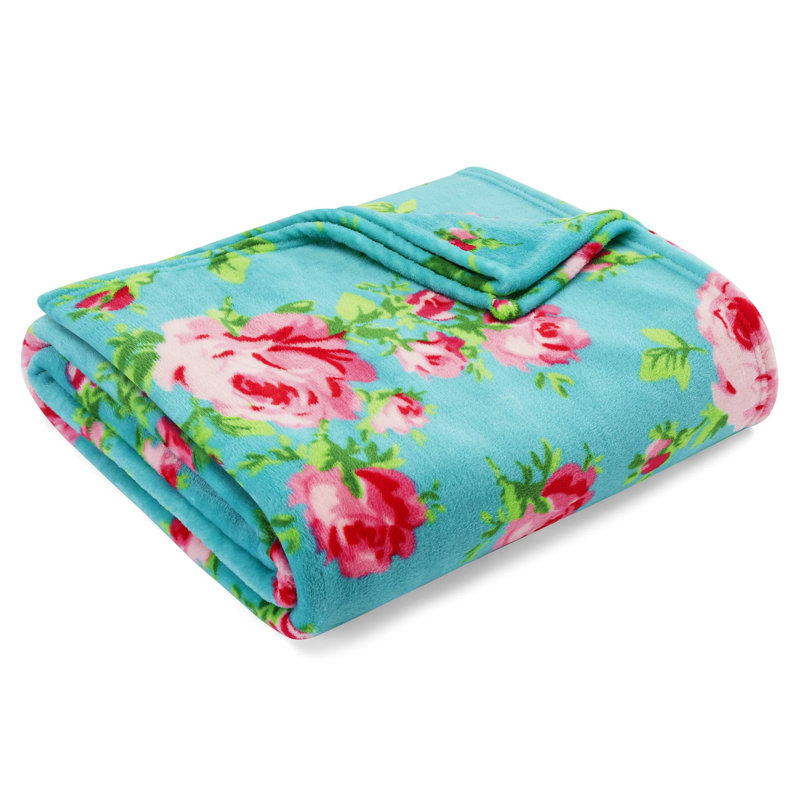 Couvertures en molleton moelleux à imprimé Betsey Johnson, Jeté, Bouquet jour aqua