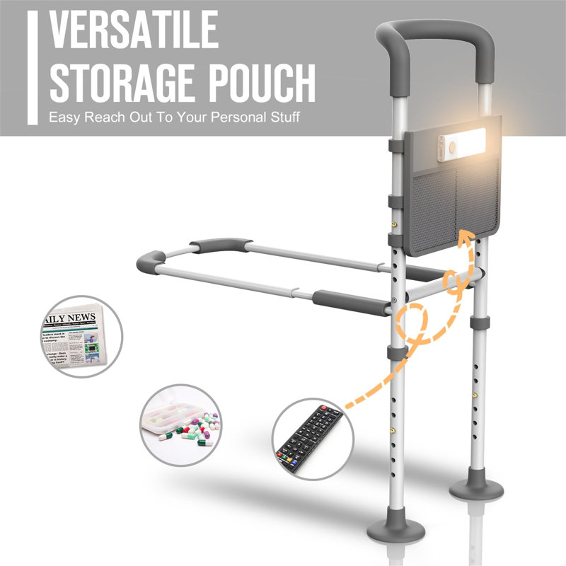 Adjustable Bedside Safety Rail with Motion Light and Storage Pouch
