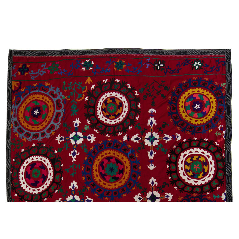 Housse de lit en soie brodée 77 po x 100 po. Jeté bourgogne rouge Suspension murale rétro. Nappe des années 1990