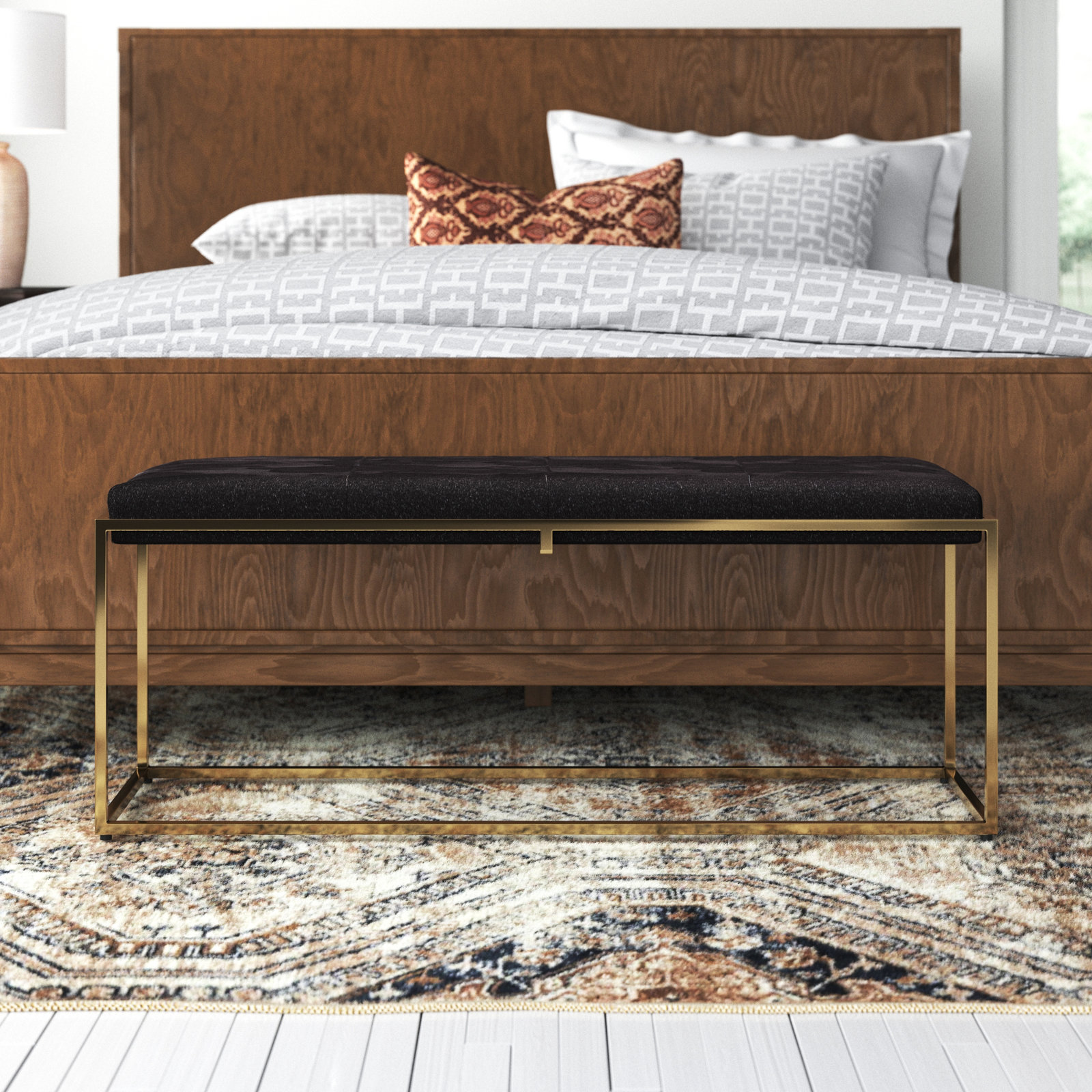 Versa Genuine Leather Bench, Espresso/Solid Color
