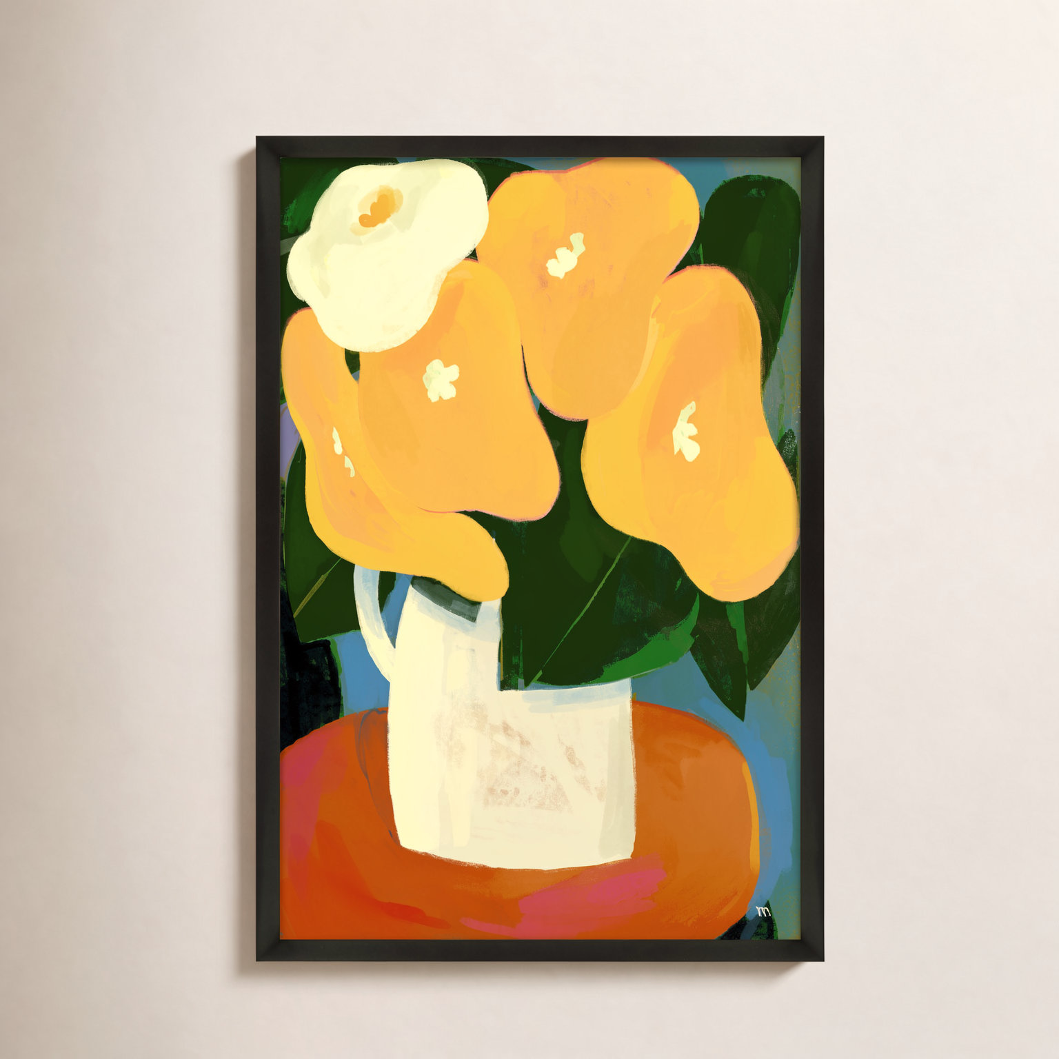 Juliane "My Yellow Flowers" Painting, Black, 25" H x 17.5" W x 1.25" D