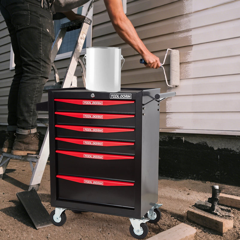 Coffre à outils à 6 tiroirs avec roulettes et tiroirs verrouillables, armoire de rangement pour outils mobile de 13 po x l 21 po x H 30,9 po, organisateur de garage robuste avec poignée ergonomique