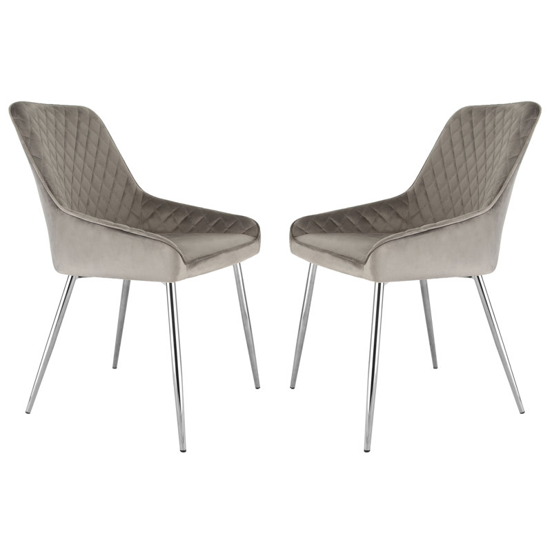 Asfand 49cm H Velvet Upholstered Side Chair, Grey , Silver