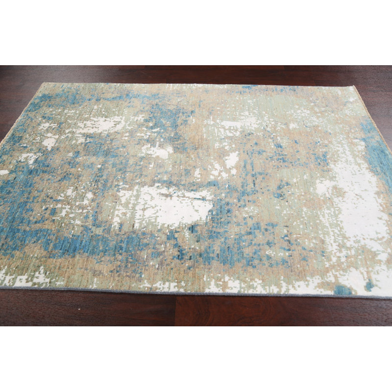 Tapis unique gris noué à la main 4 pi 7 po x 6 pi 9 po New Age