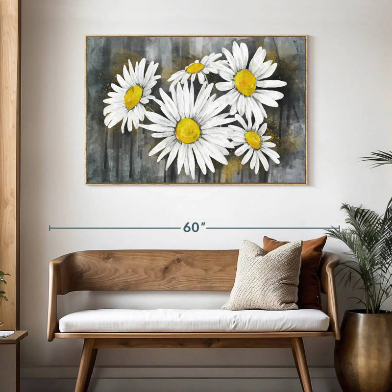 Bouquet de marguerites, Cadre flottant en bois naturel, 46 po x 31 po