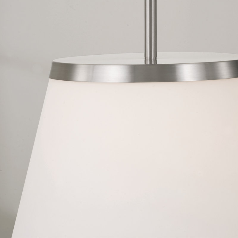 13.25" W x 9" H 1-Light Cone Pendant in Brushed Nickel with Soft White Glass, Brushed Nickel