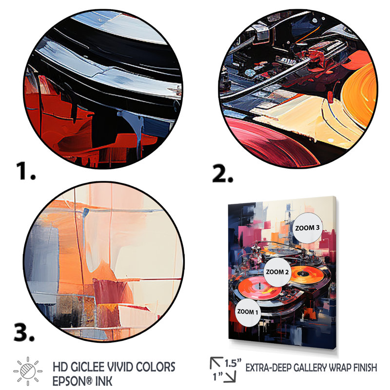 Pop Art Dj Turntables I - Art mural sur platines et boites, Cadre simple noir, H 20 po x l 12 po x P 1 po