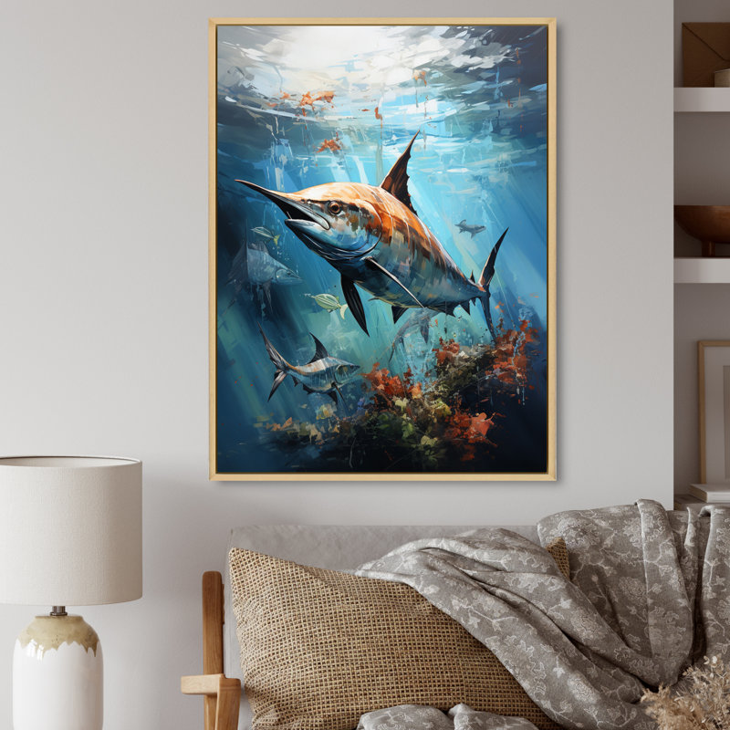 Fishing Majestic Marlins III " Fishing Majestic Marlins III ", 32" H x 24" W x 1" D, Natural Floater Framed
