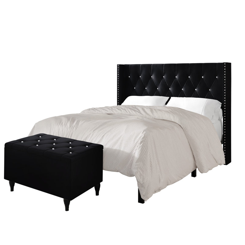 Falaq Solid Wood Piece Bedroom Set, Black, Queen