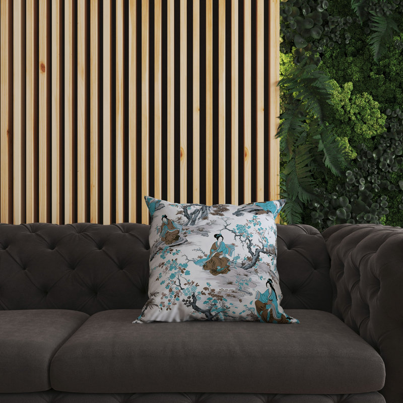 Coussin réversible Imperial Palace Garden, Gris / Turquoise, H 16 po x l 16 po