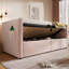 Lit de jour rembourré de taille simple, cadre de lit simple à rangement hydraulique avec chargement USB et de type C, cadre de lit avec lattes de bois et dossier de canapé touffeté, velours (sans matelas)-311307844