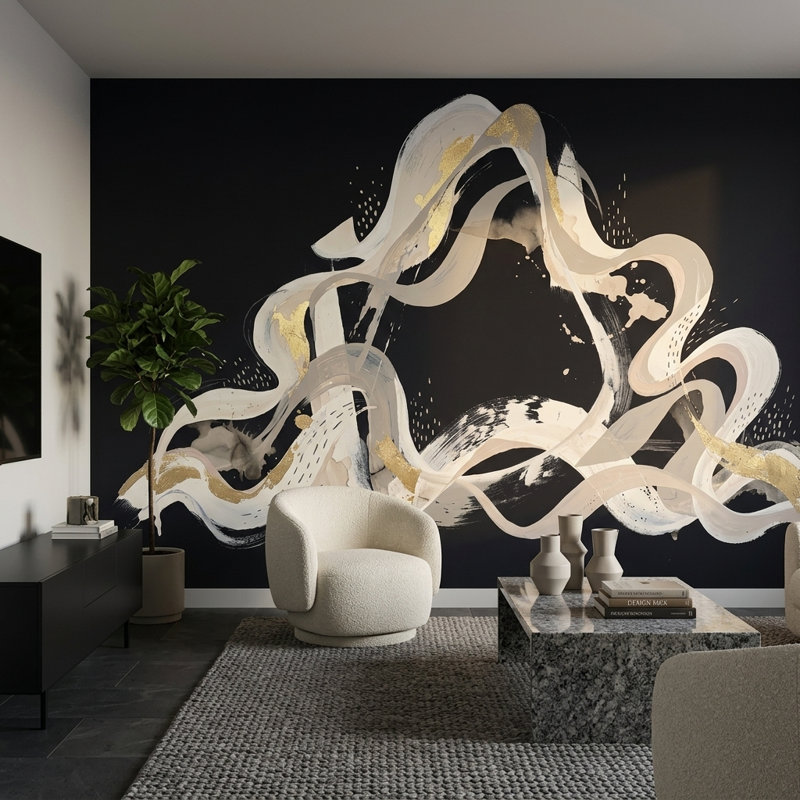 Décoration murale moderne moderne abstrait, 120 po x 96 po, Peler et coller