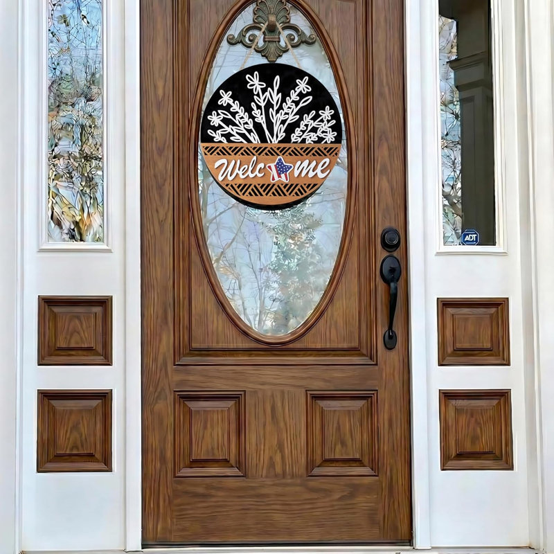 Panneau de bienvenue interchangeable 3D pour porte d'entrée, décoration murale ronde en bois rustique pour toutes les saisons