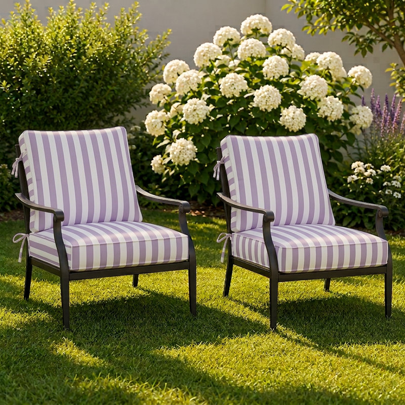 3" Deep Seat Cushion Stripe Border Frame - Water-Resistant, 22" W x 22" D, Lilac