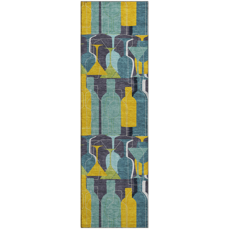 Premium Machine Washable Cerrito AMF168 Blue Rug, Runner 2'3" x 7'6"