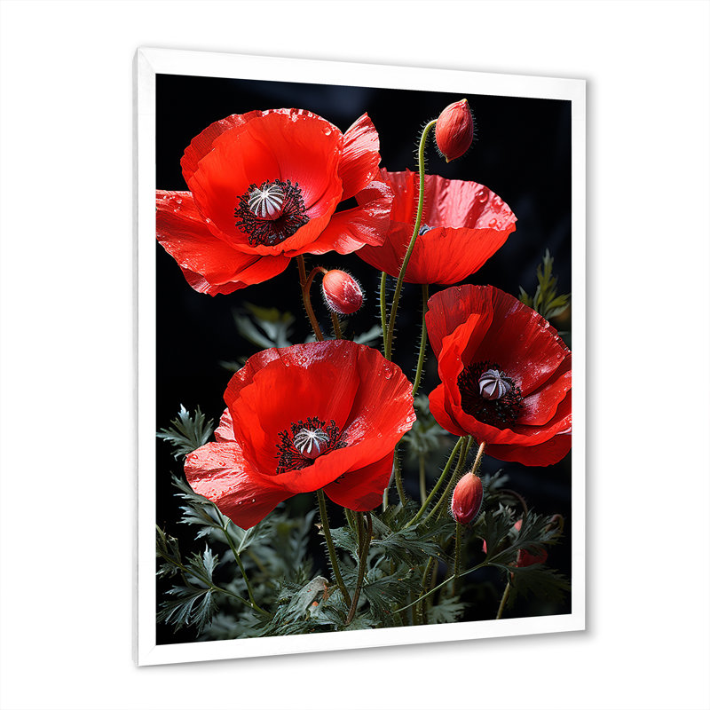 Cascade de Reds Dynamic Poppy Scene II - coquelicots, art mural, Cadre photo blanc, H 32 po x l 16 po x P 1 po