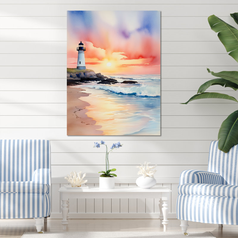 Coucher de soleil sur la plage 3 - Art mural plage, H 32 po x l 24 po x P 1 po, Toile tendue