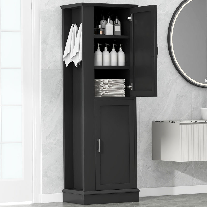 Armoire de salle de bain autoportante 68 po Georgia, Noir